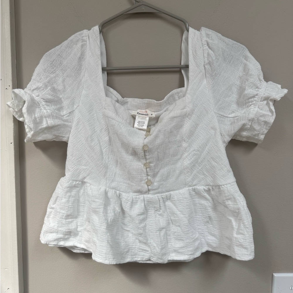 Urban Romantics Textured White Cotton Blouse Medium Boho